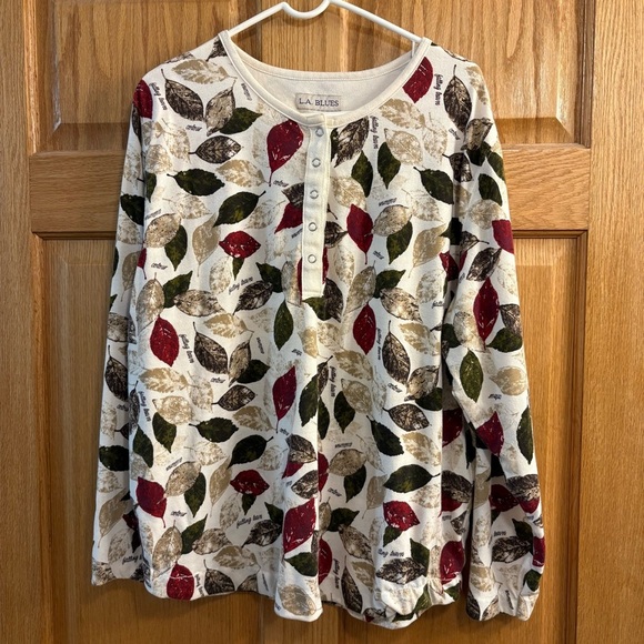 Vtg LA Blues Long Sleeve Shirt Top Fun Autumn Fall Leaves Theme Women’s 22W 24W - Picture 1 of 4